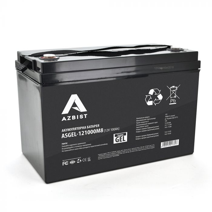 
					Акумулятор AZBIST Super GEL ASGEL-121000M8, Black Case, 12V 100.0Ah ( 329 x 172 x 215 ) Q1/36