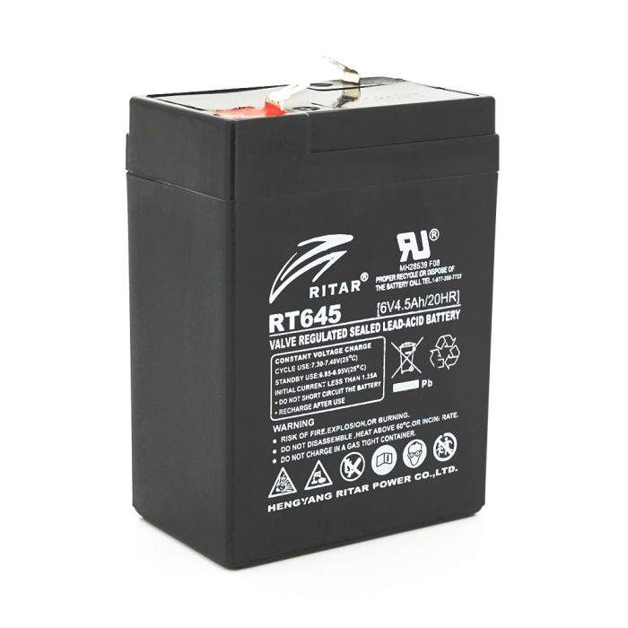 
					Акумуляторна батарея AGM RITAR RT645, Black Case, 6V 4.5Ah ( 70х47х99 (105) ) Q20