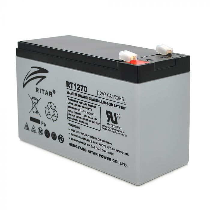 
					Акумуляторна батарея AGM RITAR RT1270, Gray Case, 12V 7.0Ah ( 151 х 65 х 94 (100) ) Q10