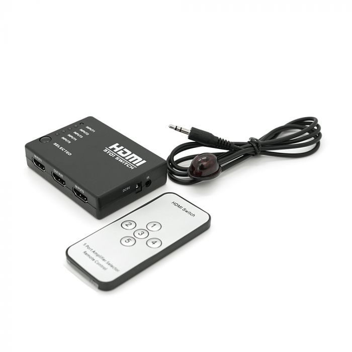 
					Пасивний HDMI свіч з пультом дистанційного керування IR, 1080р, 1,4 версія, 1 => 5 портів, Blister