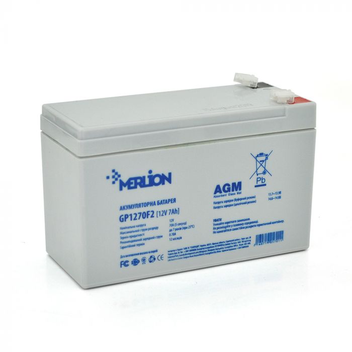 
					Акумуляторна батарея MERLION AGM GP1270F2 12 V 7Ah ( 150 x 65 x 95 (100) ) White Q10/480