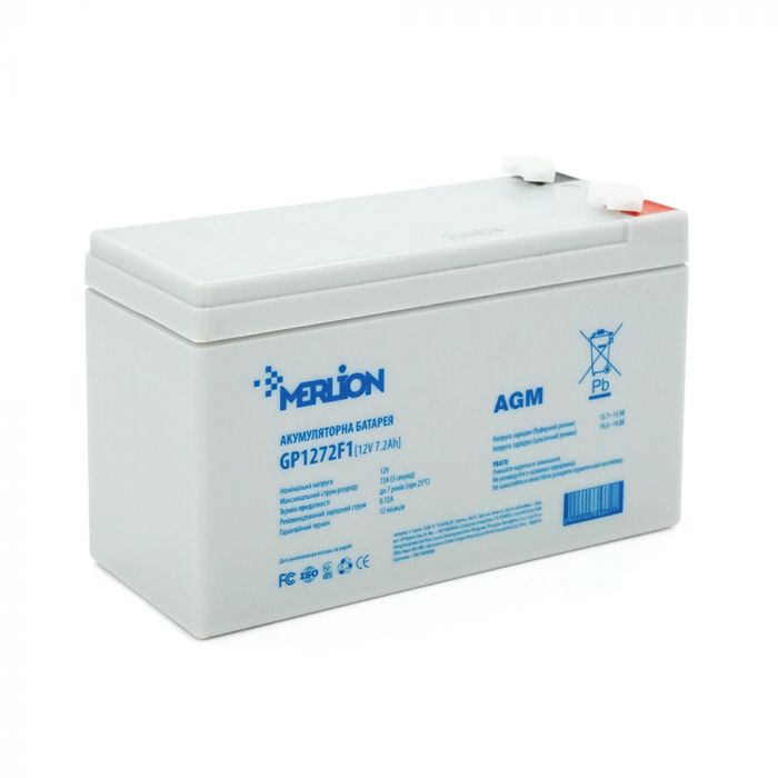 
					Акумуляторна батарея MERLION AGM GP1272F1 12 V 7,2 Ah ( 150 x 65 x 95 (100) ) White Q10