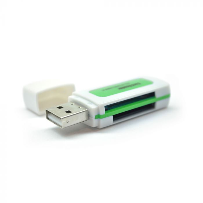 
					Кардридер універсальний 4в1 MERLION CRD-5GR TF/Micro SD, USB2.0, Green, OEM Q1500