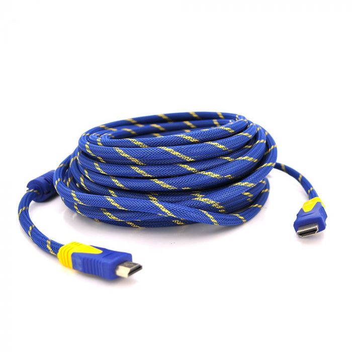 
					Кабель HDMI-HDMI 20m, v1.4, OD-8.0mm, 2 фільтра, обплетення, круглий Blue / Gold, коннектор Blue-yello, (Пакет) Q20