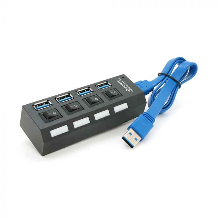 
					Хаб USB 3.0, 4 порти, з перемикачами, підтримка до 1TB, Пакет