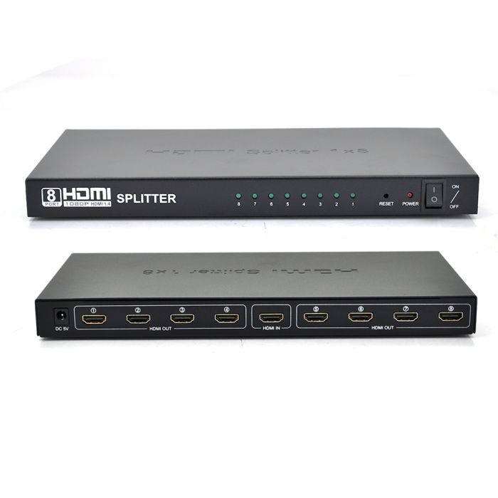 
					Активний HDMI спліттер 1 => 8 портів, 1080р, DC5V / 2A