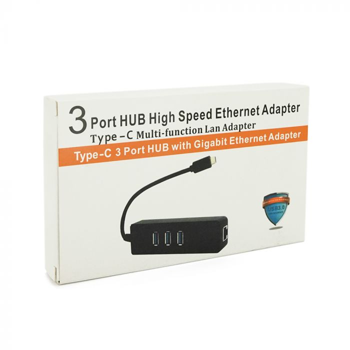 
					Type-C-хаб, 3хUSB 3.0 + 1 Gigabit Lan, Black, Box