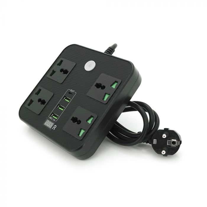 
					Мережевий фільтр ТВ-Т90, 4 розетки + 3 USB, 2 м, перетин 3х0, 75мм, 3000W, Black, Box