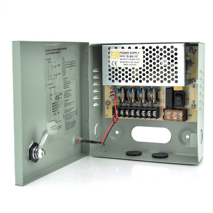 
					Імпульсний блок живлення 12V-5A / 4CH в боксі з замком перфорований, 4-х канальний, Q30