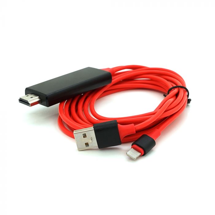 
					Конвертер MHL Lighting (тато) + USB (тато) => HDMI(тато) 1.8м, Red, 4K/2K, BOX