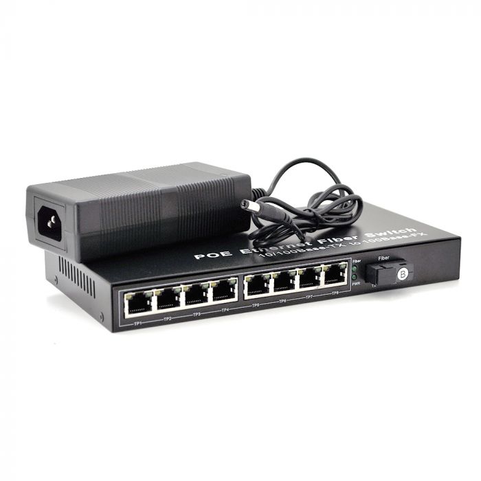 
					Комутатор POE із вбудованим SFP (B) 48V-57V, 8 портів PoE + 1 порт Ethernet FX 155 Мбіт/с (UP-Link) SC/FC/ST 1550nm, 802.3af, Black, БП у комплекті