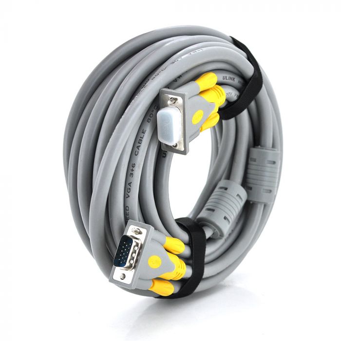 
					Кабель Merlion VGA 3+6 HIGH SPEED 10m, male to male (папа-папа), 1 феррит, серо-желтый, кулёк 1080P Q30