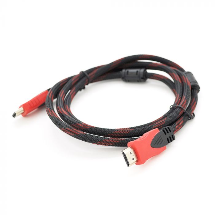
					Кабель Merlion HDMI-HDMI 25m, v1.4, OD-7.4mm, 2 фільтра, обплетення, круглий Black / RED, коннектор RED / Black, (Пакет) Q20
