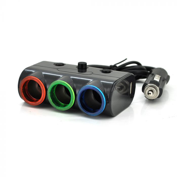 
					АЗУ розгалужувач Olesson 1523, 12V-3*12V+2*USB, Black, Blister