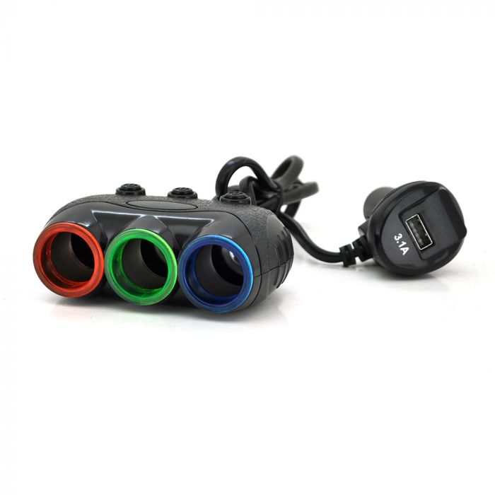 
					АЗУ розгалужувач + вольтметр Olesson 1633, 12V-3 * 12V + USB, Black, Blister