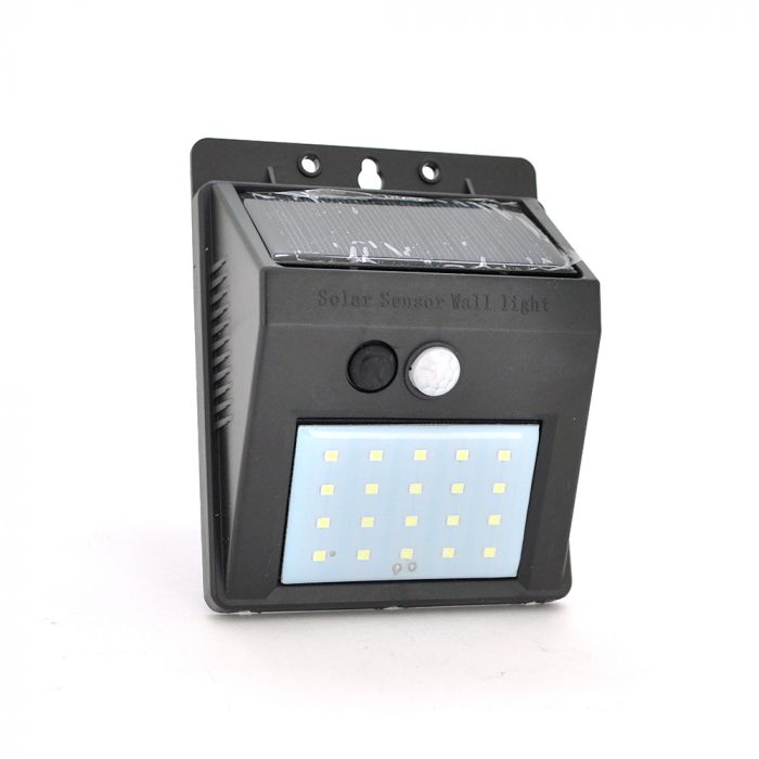 
					Вуличний ліхтар з сонячною панеллю 20 SMD LED, датчик руху, датчик освітленості, кріплення на стіну, Black, BOX