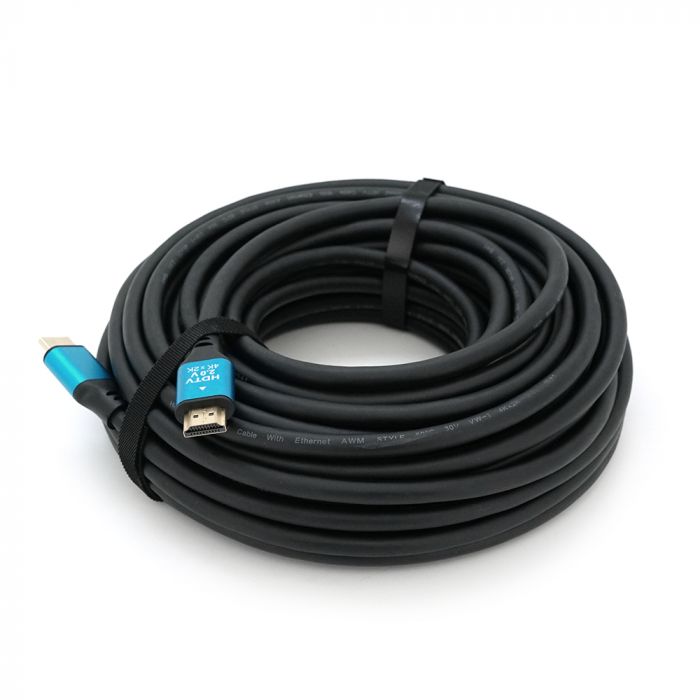 
					Кабель Merlion HDMI-HDMI 4Kx2K Ultra HD, 20.0m, v2,0, круглий Black, коннектор Blue, Blister-box, Q10