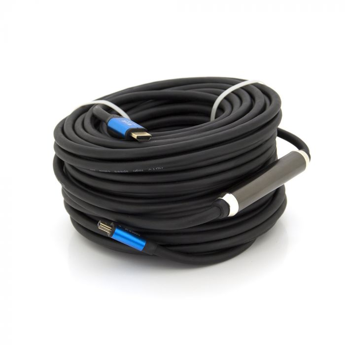 
					Кабель Merlion HDMI-HDMI 4Kx2K Ultra HD, 30.0m, v2,0, круглий Black, коннектор Blue, Blister-box, Q10