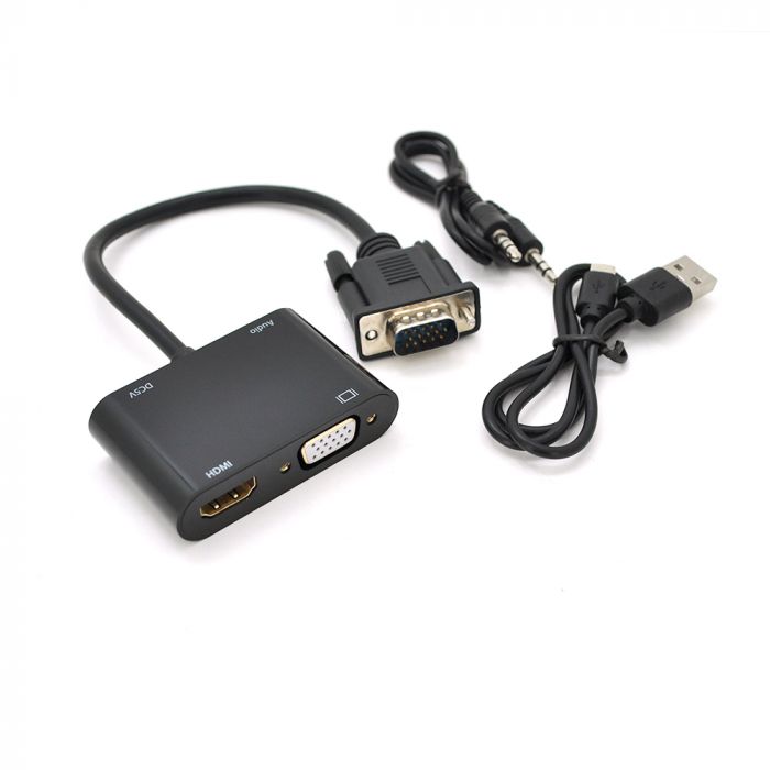 
					Конвертер VEGGIEG V2-H VGA (тато) на VGA (мама) + HDMI (мама), 25cm, Black, Пакет