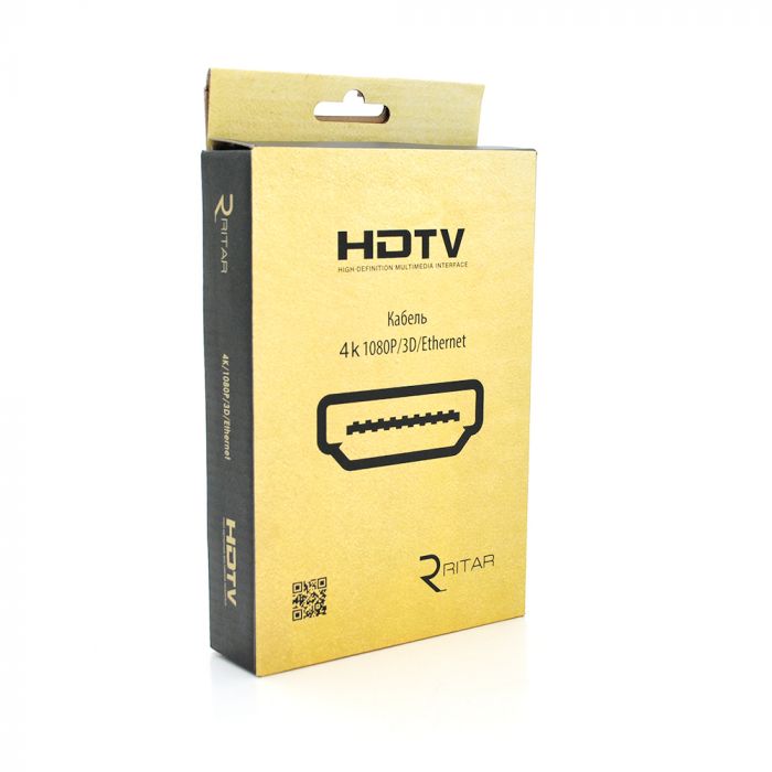 
					Кабель Ritar Premium PL-HD348 HDMI-HDMI Ultra HD 4K,1080P, 3.0m, v1,4, OD-7.3mm, з фільтром, круглий Black, коннектор Gold, Box, Q100