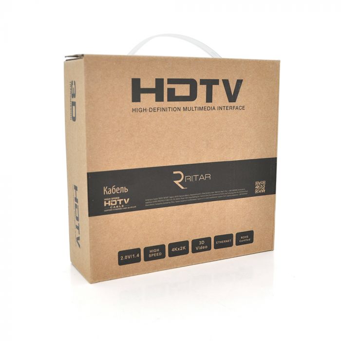 
					Кабель Ritar Premium PL-HD347 HDMI-HDMI 19+1, Ultra HD 4Kx2K, 2160P, 20.0m, v2,0, OD-8.5mm, з фільтром, круглий Black, конектор Gold, Box, Q20