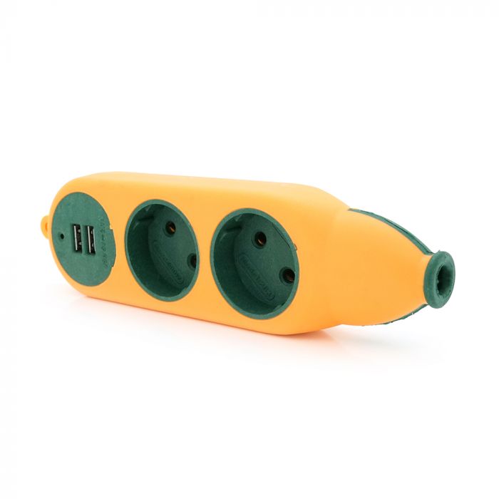 
					Колодка для подовжувача 2 гнізда + 2USB без заземлення 16A 220V, Orange, Q100