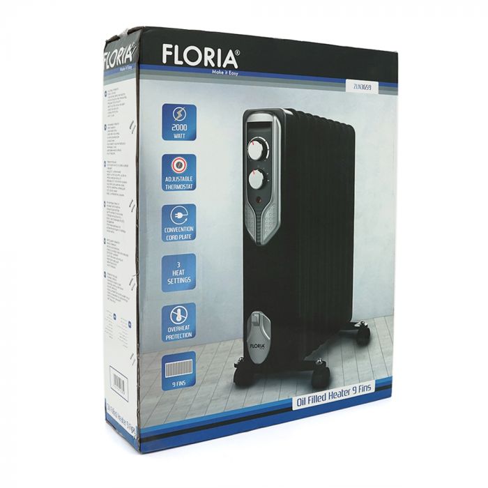 
					Масляний обігрівач FLORIA ZLN3659, 2000Вт, 3 режими 800/1200/2000Вт, Box