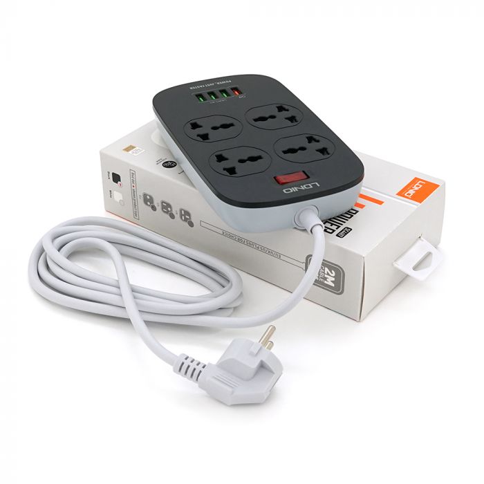 
					Мережевий фільтр LDNIO SC4407, 4 Розетки + 4 USB, 2 м, перетин 3х0,75мм, White, Box