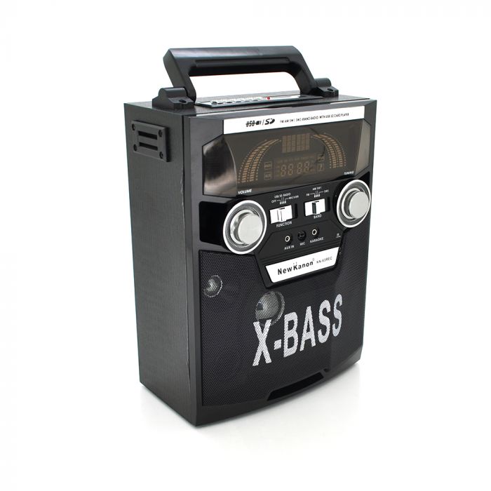 
					Радіоприймач NewKanon KN-61REC, LED, 6W, AM/FM радіо, Входи microSD, USB, живлення від 220+АКБ+2*LR20, корпус пластмас, Black/Red, BOX