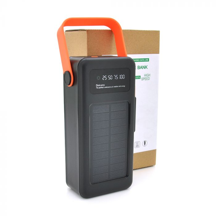 
					Power bank YM-637, 50000mAh Solar, flashlight, Input: 5V/2.1A(MicroUSB, TypeC, Lightning), Output: 5V /2.1A(4xUSB), plastic, Black, BOX