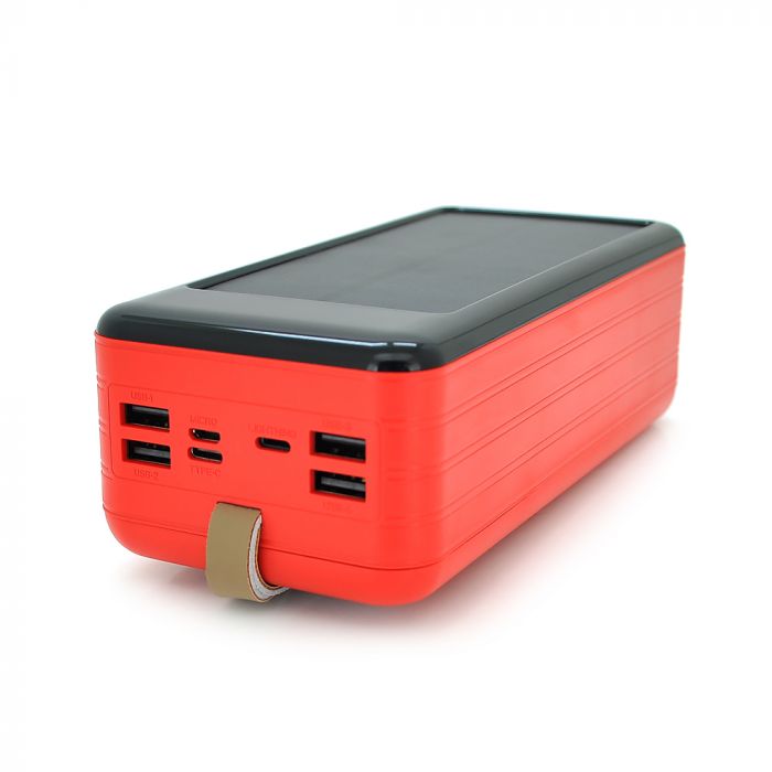 
					Power bank KKD-10W 100000 mAh Solar, flashlight, Input: 5V/2.1A(MicroUSB, TypeC, Lightning), Output: 5V /2.1A(4xUSB), plastic, Red, BOX