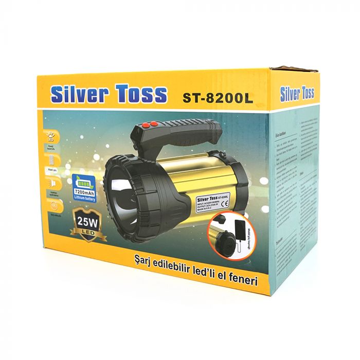 
					Ліхтар пошуковий Silver Toss ST-8200L, 1LED T6, 25W, 3 режими, 7200mah, Black/Gold, IP40, СЗУ, 220х130х170мм, BOX