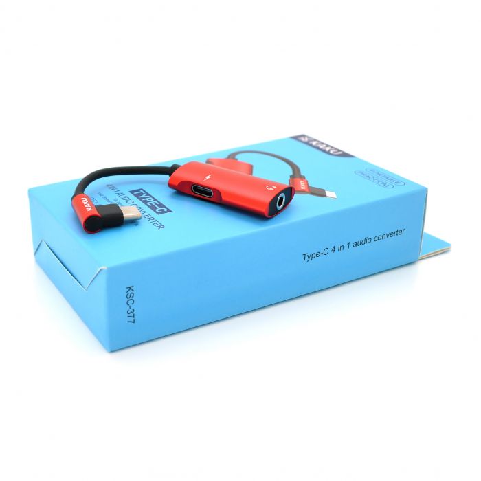 
					Аудіоконвертор iKAKU KSC-377 MAIQI 4 in 1 audio converter Type-C, Red, Box