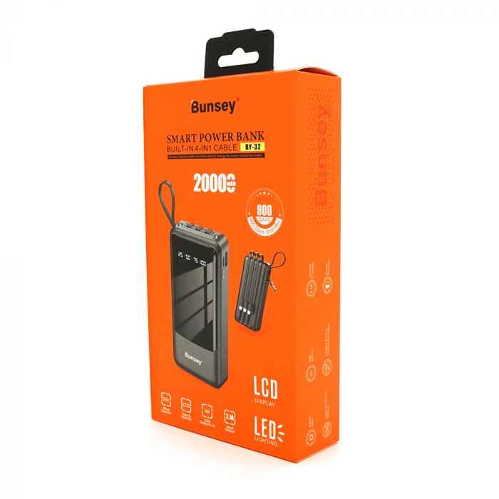 
					PowerBank Bunsey BY-32 20000mAh, Input:MicroUSB+Type-C, Output:2USB/Type-C, PD20W, Black