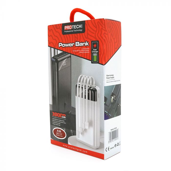 
					Powerbank ProTech-B06 30000mAh, 2USB, White/Black, (600g), Blister