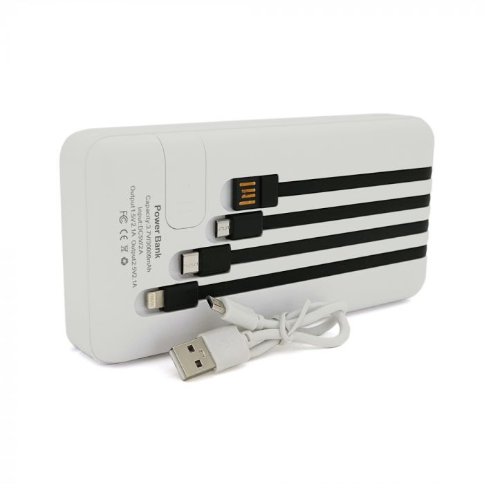 
					PowerBank Bix-30000mAh, Input:MicroUSB+Type-C, Output:4USB/Type-C/MicroUSB/Lightning, QC22.5W/PD20W, White