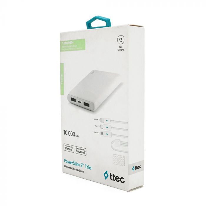 
					PowerbankTtec 10000mAh, Output: 2USB/microUSB, 20W, White