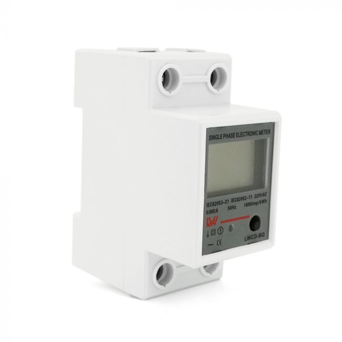 
					Однофазний електронний лічильник на DIN-рейку, 220V, кнопка скидання, LCD + підсвічування