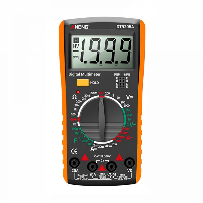 
					Мультиметр ANENG DT9205A, вимірювання: V, A, R, C, T, функція hFE