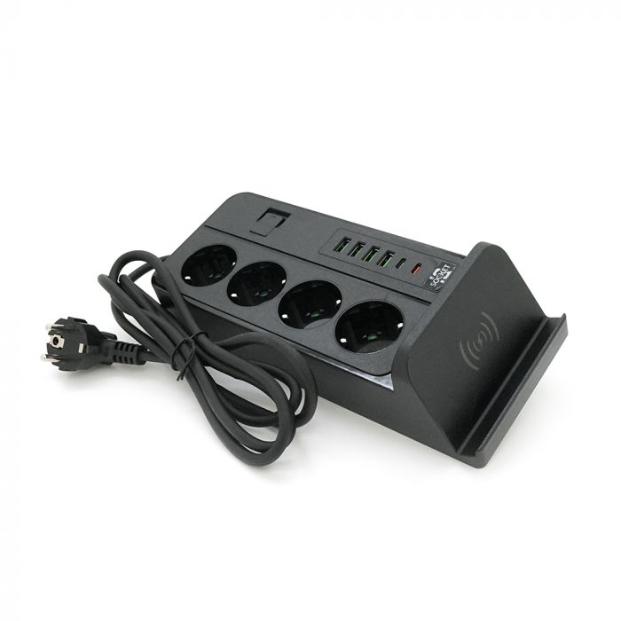 
					Мережевий фільтр G12, 4 Socket + 4 USB 3,2А + 2 Type-C + бездротова зарядка, 2м, Black, Box