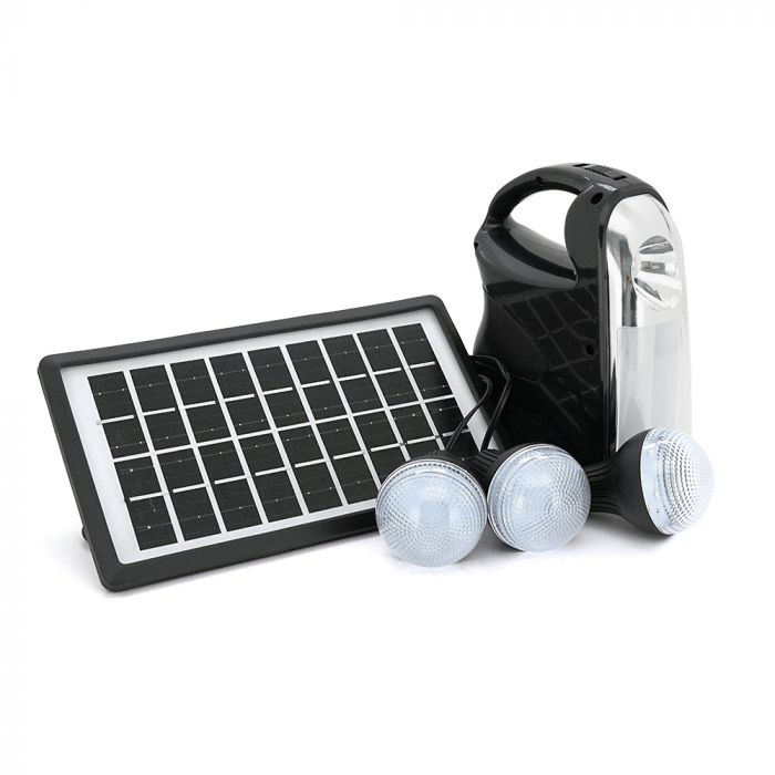 
					Переносний ліхтар GD-7+ Solar, 1+1 режим, вбудований акум, 3 лампочки 3W, USB вихід, Black, Box