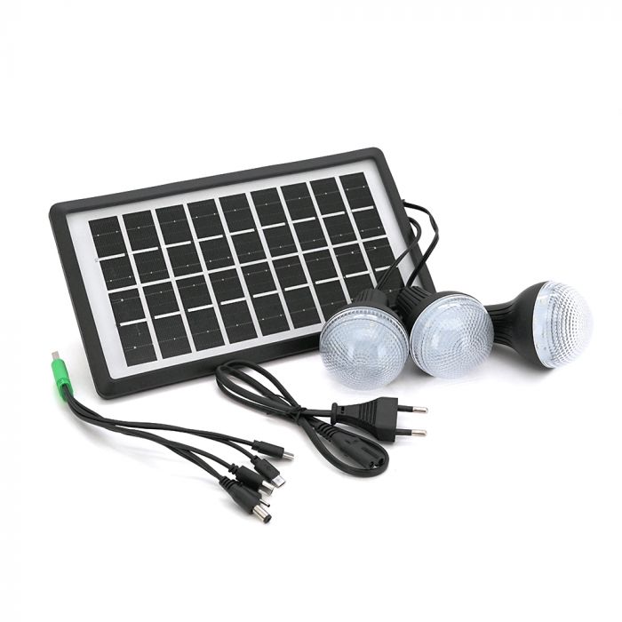 
					Переносний ліхтар GD-7+ Solar, 1+1 режим, вбудований акум, 3 лампочки 3W, USB вихід, Black, Box