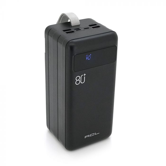 
					Powerbank ACL PW-54 80000mAh, 4xUSB, 4 кабелі (USB/Micro/Type-C/Lighting), 1,4 кг, Black/White, Box
