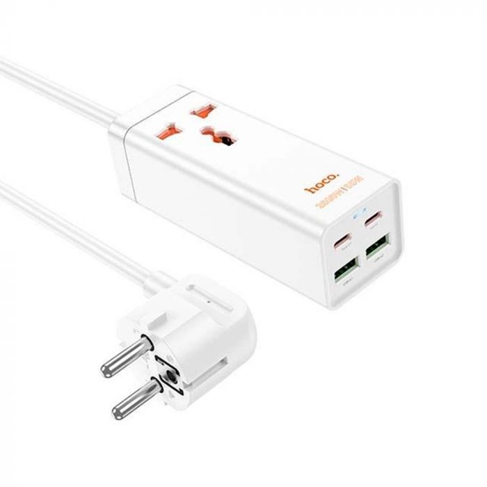 
					Мережевий фільтр HOCO AC10A на 1 розетку + 2 USB + 2 USB-C, 65W, кабель 1,5 м, 220В, White, Box