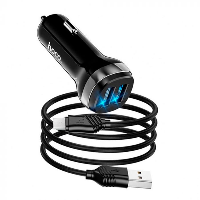 
					Набір АЗУ 12-24V HOCO Z40 кабель Micro, 2xUSB, 2.4A, кабель 1м, Black, Box