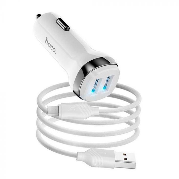 
					Набір АЗУ 12-24V HOCO Z40 кабель Micro, 2xUSB, 2.4A, кабель 1м, White, Box