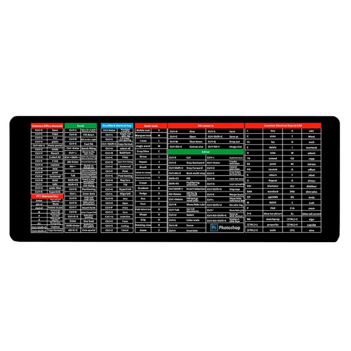 
					Килимок 300*700 тканинний Shortcut keys-1 з боковою прошивкою, товщина 2 мм, Black, Пакет