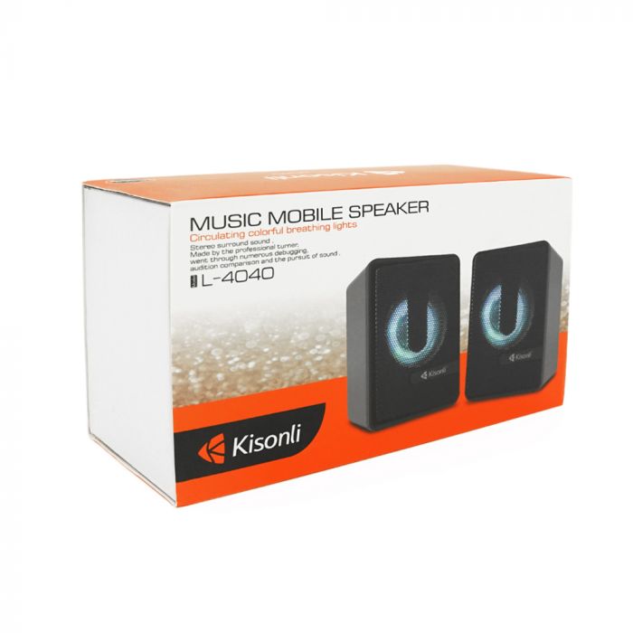 
					Колонки 2.0 Kisonli L-4040 для ПК та ноутбука, USB + 3.5mm, 2x3W, 20Hz-20KHz, Black