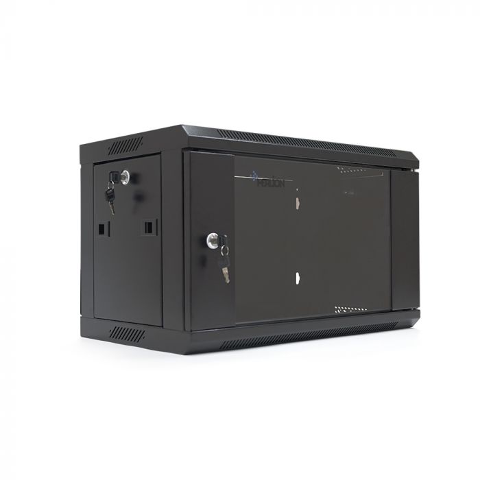 
					Шафа Merlion 6U, 600*350*367 (Ш*Г*В) мм загартоване скло, чорна, сталь 1,2мм, із замком (у розібраному вигляді!!!), Black