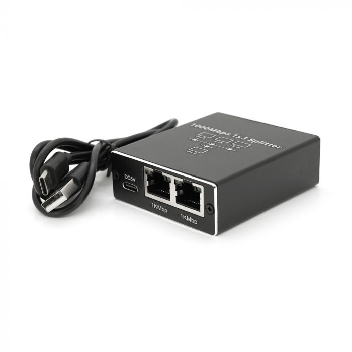 
					Активний RJ45 сплітер 1=>3 порту, підтримує 1000Mbps, with Type-C power supply